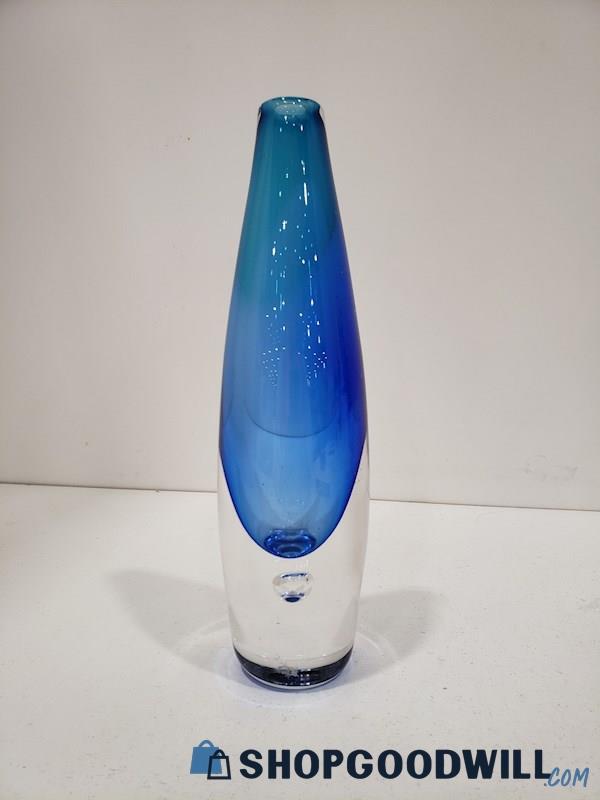Handblown Blue Clear Mid Century Modern Vintage Vase