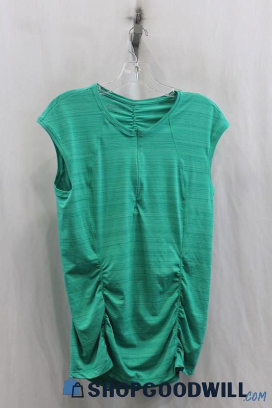 Athleta Womens Green Stripe Ruched Shirt Sz M