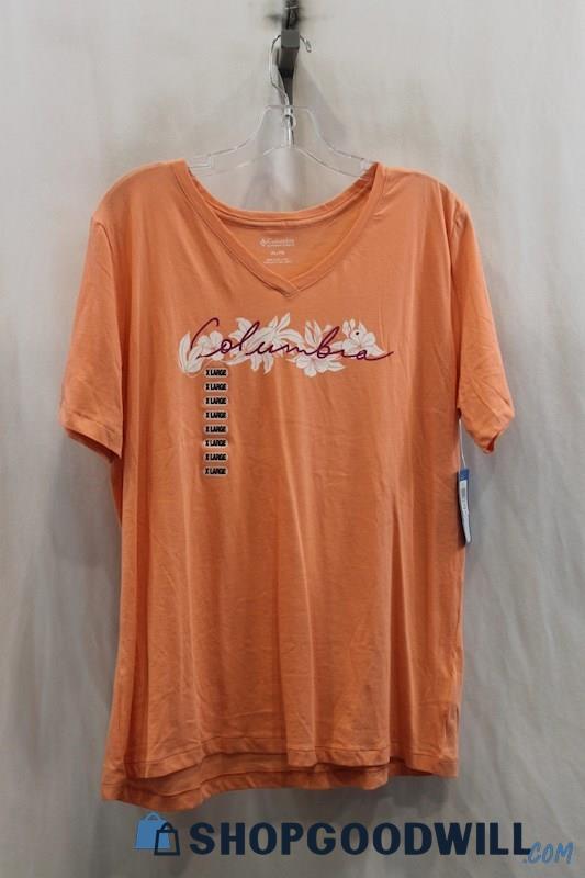 NWT Columbia Womens Orange Graphic V-Neck Shirt Sz XL