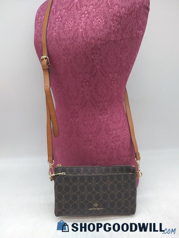 Nanette Lepore Dark Brown Signature Coated Canvas Crossbody Handbag Purse 