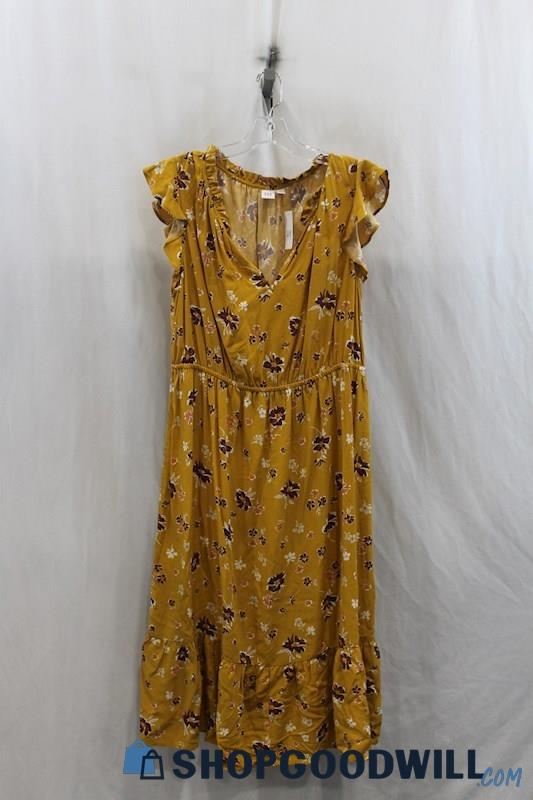 NWT Gap Womens Mustard Yellow/Purple Floral Maxi Dress Sz L