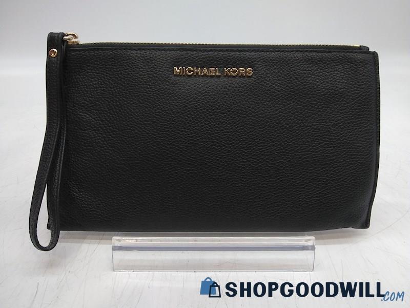 Michael Kors Black Pebbled Leather Wristlet Clutch Handbag Purse 