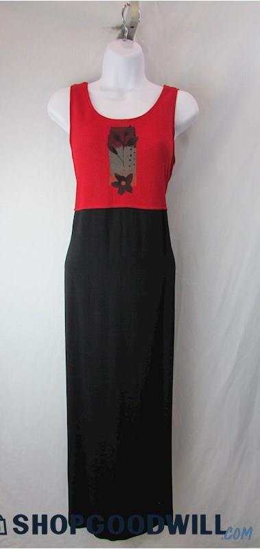 Positive Attitude Women's Vintage Red/Black Floral Print Sheath Tank Dress SZ 6