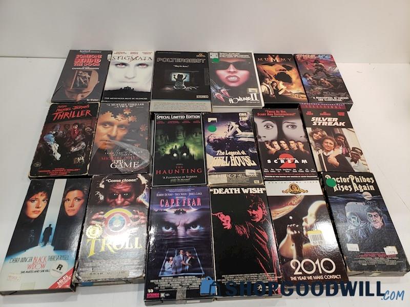 18pc VHS Horror Thriller Music Drama Movies IOB Vintage Teen Scream + More Video