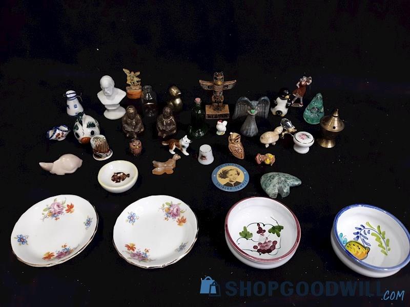 Assorted Miniature Figurines Trinkets Lot, Statuettes, Animals, Etc.