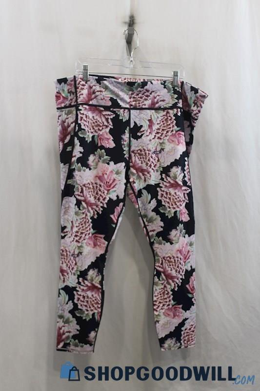 Athleta Womens Black/Pink Floral Active Leggings Sz 1X