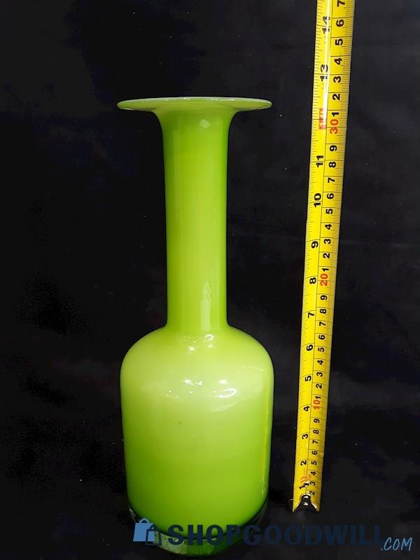 LSA International Blown Art Glass Vase Bottle Lime Green White 12.5 Inch Poland