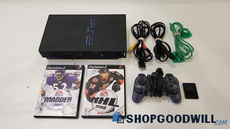 PlayStation 2 Console w/Game, Cords, + Controller 