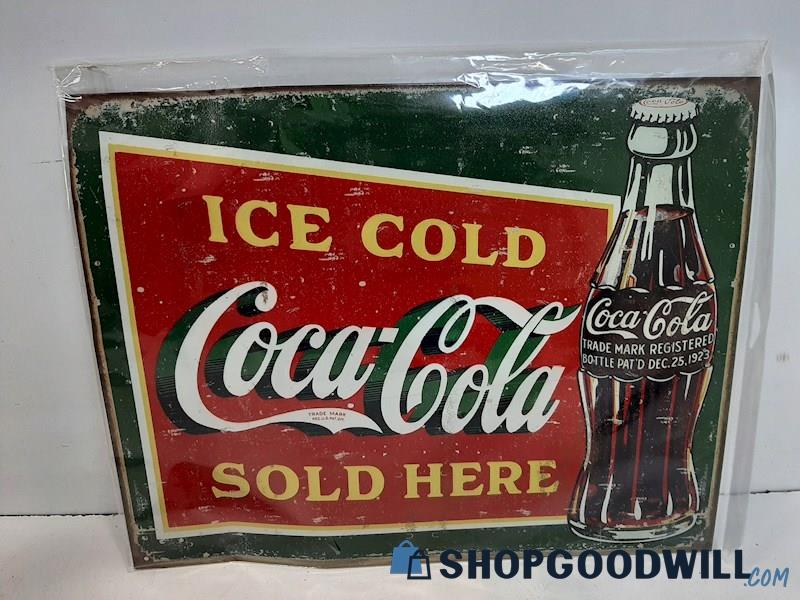 Ice Cold Coca-Cola Sold Here Green Retro Look Tin Sign 