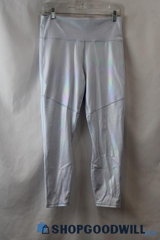 NWT Fabletics Women's Light Blue Iridescent High-Rise Cropped Leggings sz L