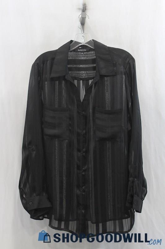 NWT Relativity Womens Black Sheer Stripe Button Down Shirt Sz 1X