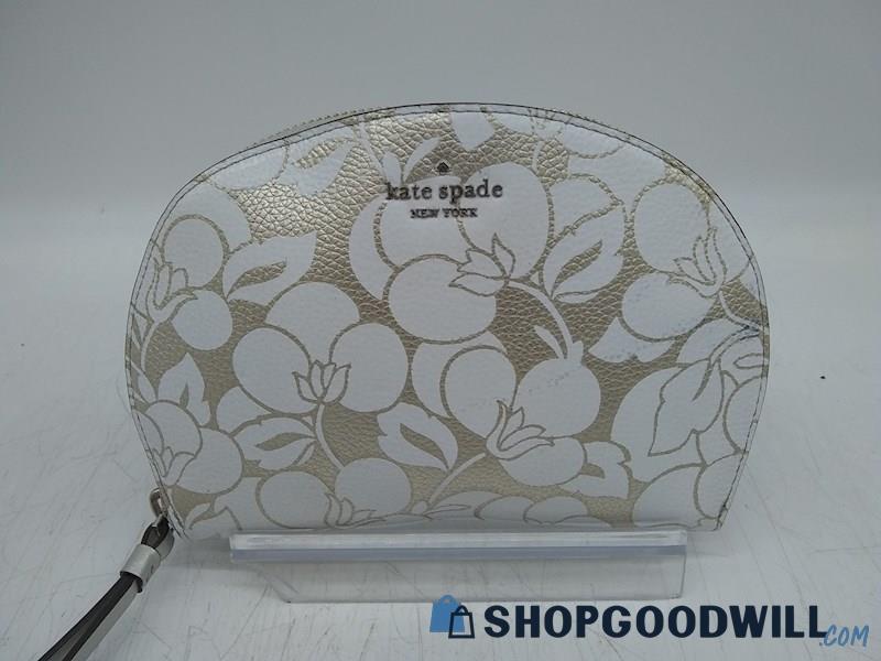 Kate Spade Larchmont Avenue White/ Silver Pebbled Leather Wristlet Handbag Purse