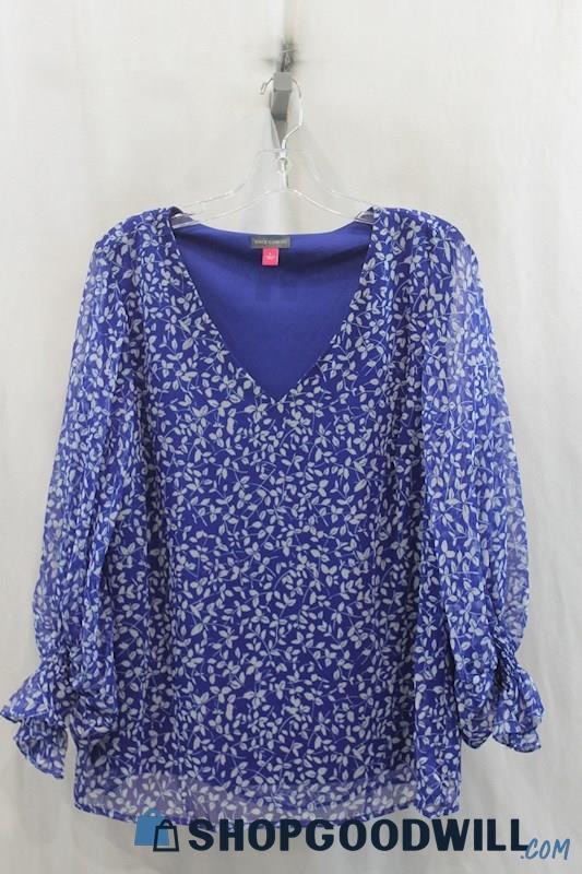 NWT Vince Camuto Womens Royal Blue/White Pattern Chiffon Blouse Sz L