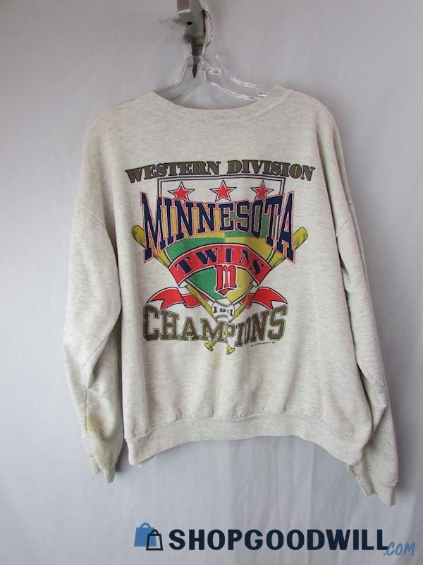 1991 MN Twins Western Division Champs Grey Crewneck Sweatshirt SZ XL