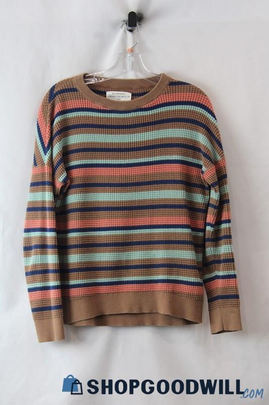 REI Men's Pink/Blue/Brown Striped Waffle Knit Long Sleeve Tee sz S