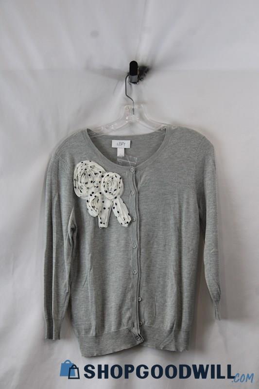 NWT LOFT Women's Gray 3D Detail Button Up Lightweight Sweater SZ S