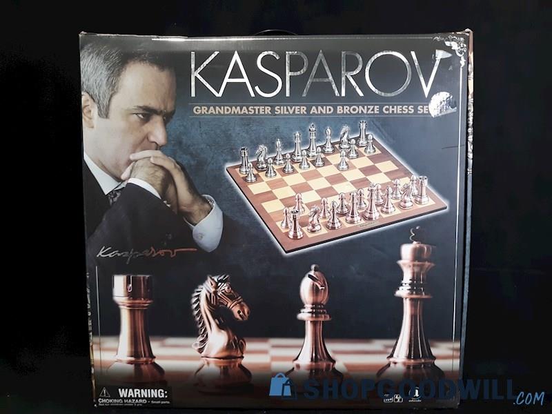 Kasparov Grandmaster Silver and Bronze Chess Set, W Chess Board & Chess Pieces