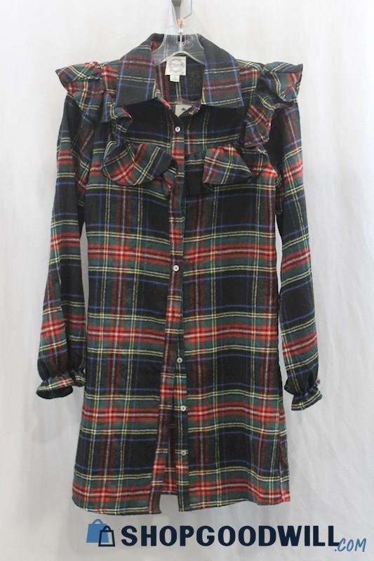 NWT Blue Rain Women's Red/Black Plaid Button Up Dress SZ S