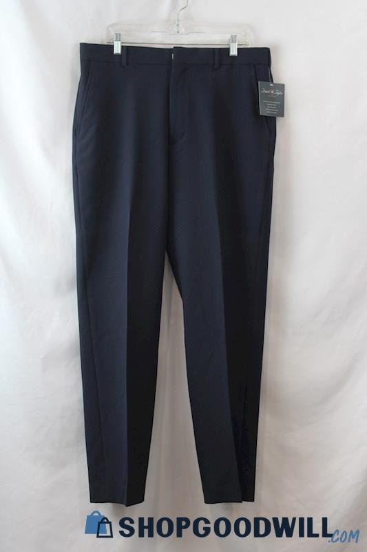 NWT David Taylor Men's Navy Pleated Straight Leg Dress Pants sz 36x32