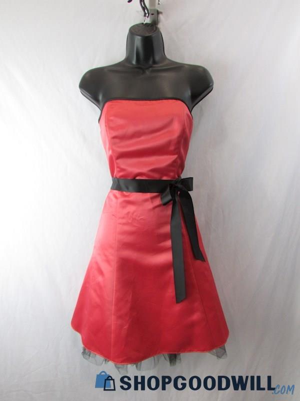 Jessica McClintock for Gunne Sax Red Satin Strapless A-Line Short Formal Dress 