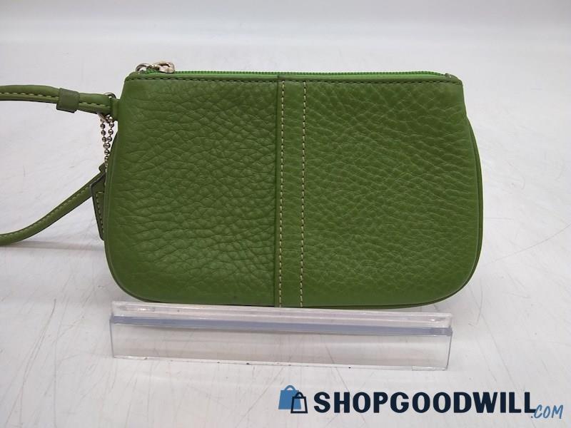 Coach Green Pebbled Leather Wristlet Pouch Handbag Purse 