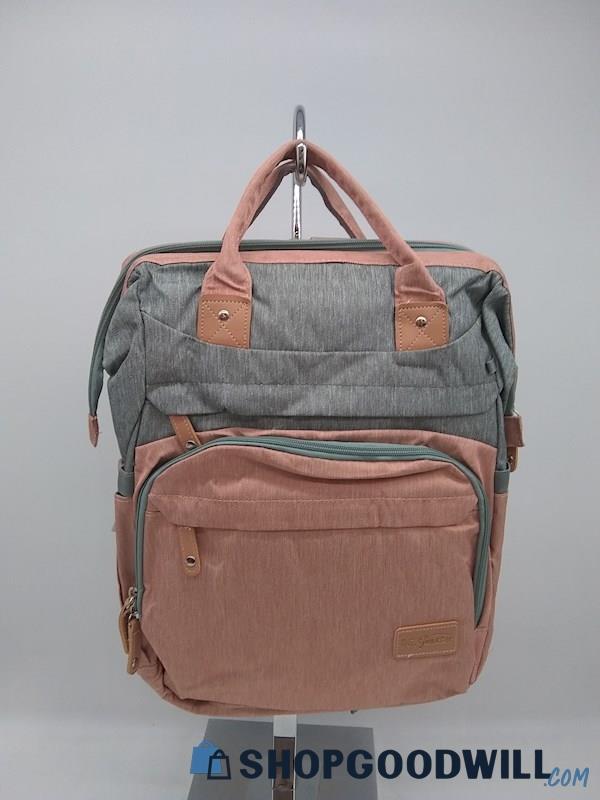 DerJunstar Peach Heather Canvas Diaper Backpack Handbag Purse 