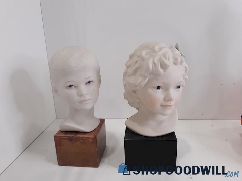 Cybis Bisque Porcelain Ero's & Psyche Head Busts Cherub Cupid Ceramic Sculpture