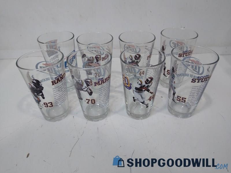 8PC Viking's Miller Lite Tradition Of Greatness 50 Years Beer Glass Cup 16oz