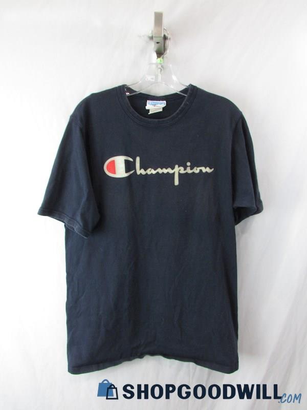 Champion White Label Vintage White Heat Pressed Logo Navy Blue T-Shirt SZ L