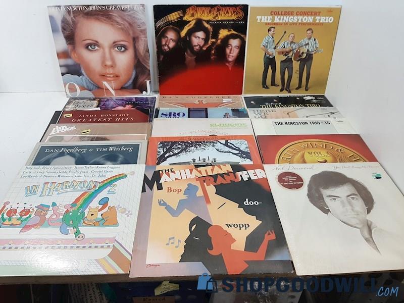 (a) 18 Popular LPs Very Good Olivia Bee Gees Kingston Trio Jim Croce +