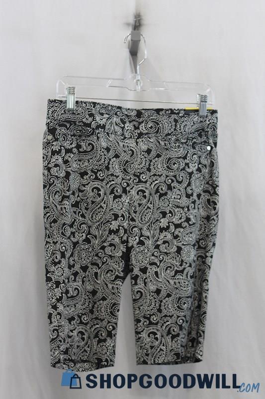 NWT Rafaella Womens Black/White Pailsey Pattern Bermuda Shorts  Sz 8