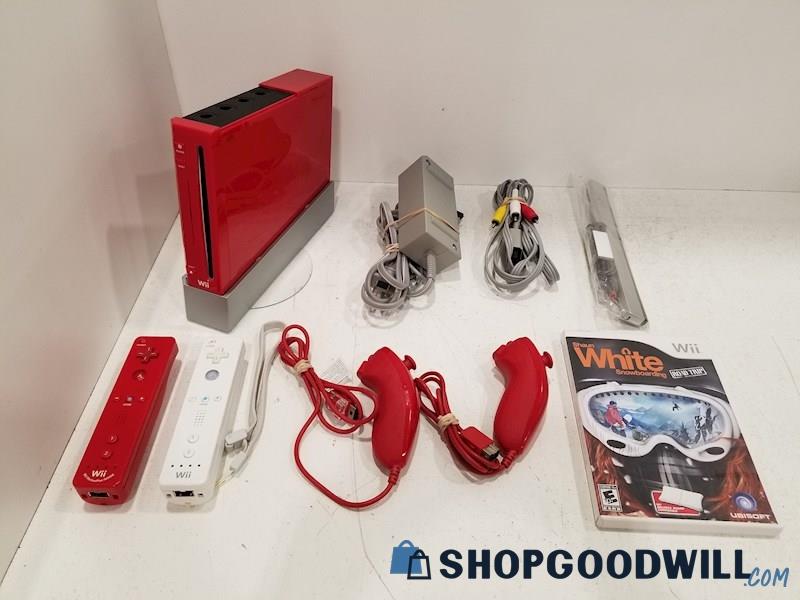 Nintendo Wii Red RVL-001 Console w/ Game, Cords & Controllers - TESTED