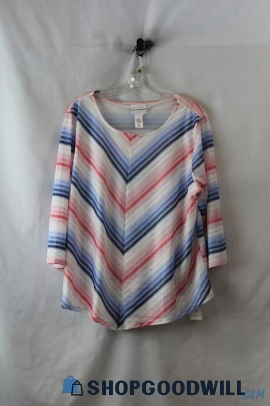 NWT Alfred Dunner Women's Pink/Blue Stripe Loose Knit Light Weight Sweater sz XL