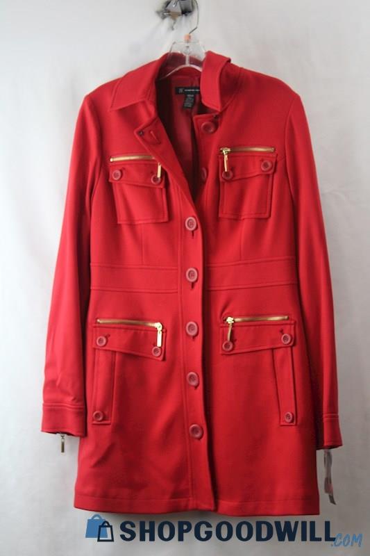 NWT INC Women's Red button Up Ponte Knit Fashion Jacket SZ M