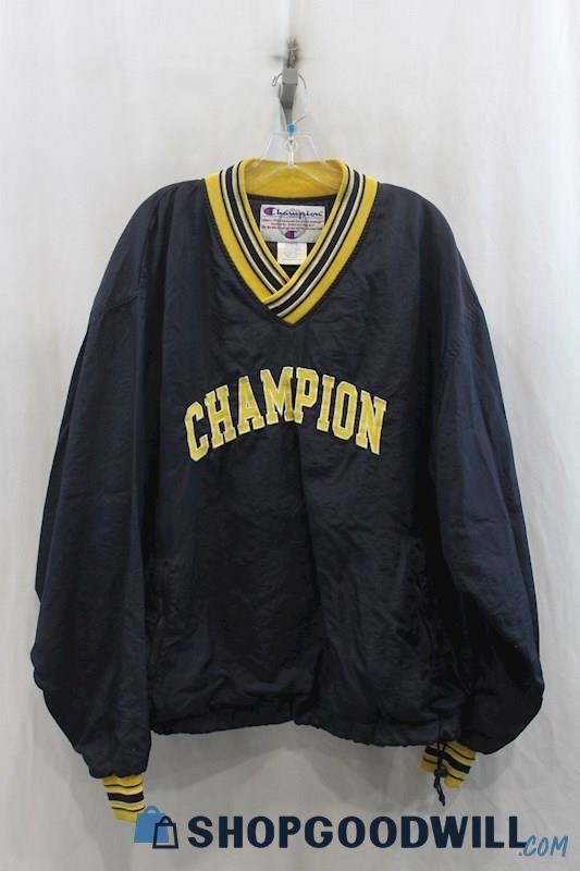 Champion Mens Navy/Yellow Windbreaker Pullover Sweater Sz XL