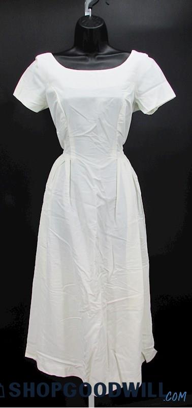 Women's Talon Vintage Plain White A-Line Knee Length Wedding Dress SZ 8 