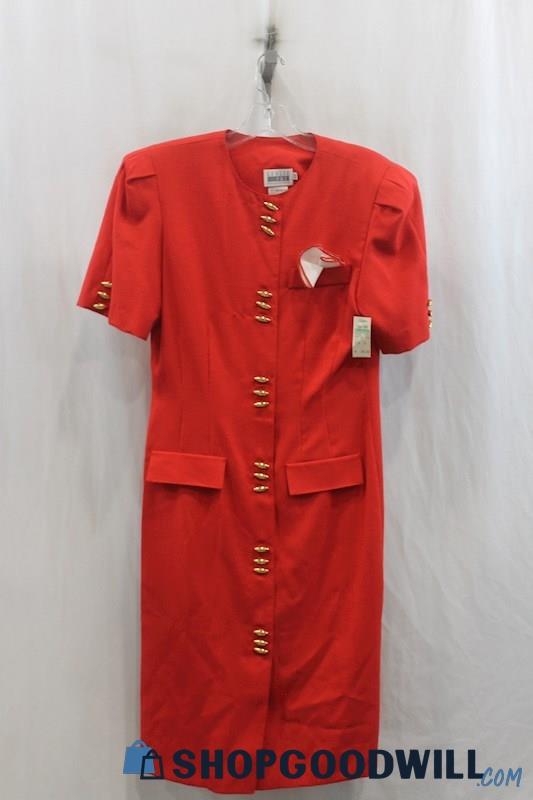 NWT Leslie Fay Womens Red Button Down Sheath Jacket Dress Sz 12