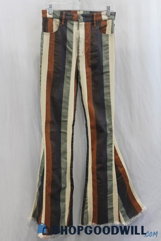 Mumu Blue Womens Multicolor Stripe Flared Jeans Sz 27