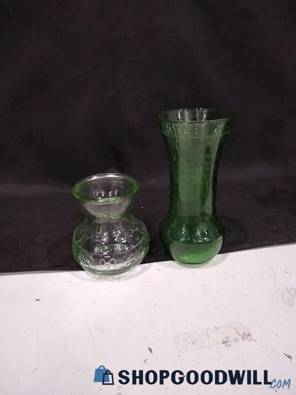 Unbranded Green Glass Vase + Green Glass Bulb Vase Home Decor 