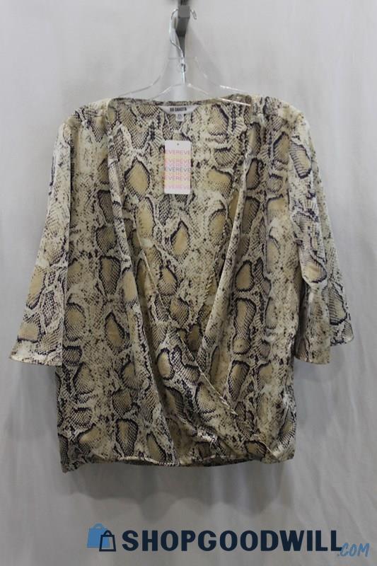 NWT BB Dakota Women's Beige/Brown Snake Print Crossover Blouse SZ XL