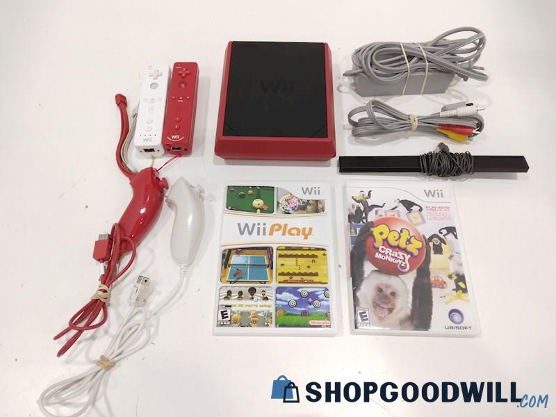 Nintendo Wii Mini Console W/Game, Cords and Controllers