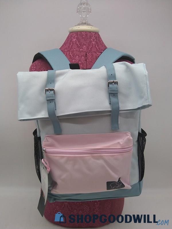 Ivory Ella Blue/ Pink Polyester Fold Over Backpack Handbag Purse 