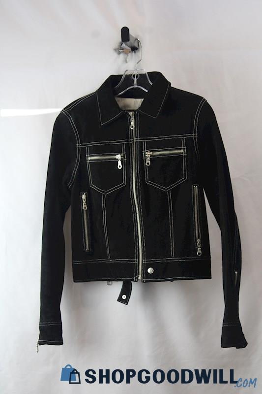 Wilsons Leather Women's Black Genuine Suede Cropped Zip Up jacket SZ S