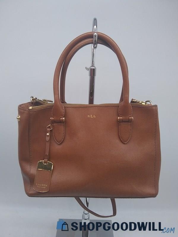 Lauren Ralph Lauren Medium Brown Faux Leather Satchel Handbag Purse 