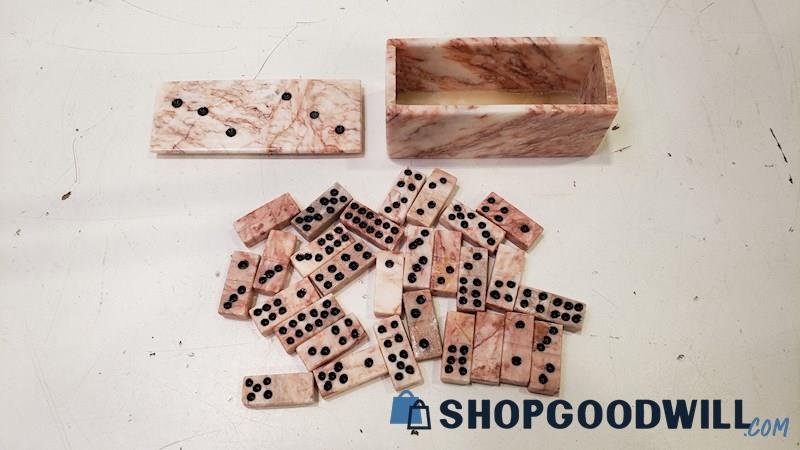 Unbranded Pink & White Marble Stone Miniature Domino Set 