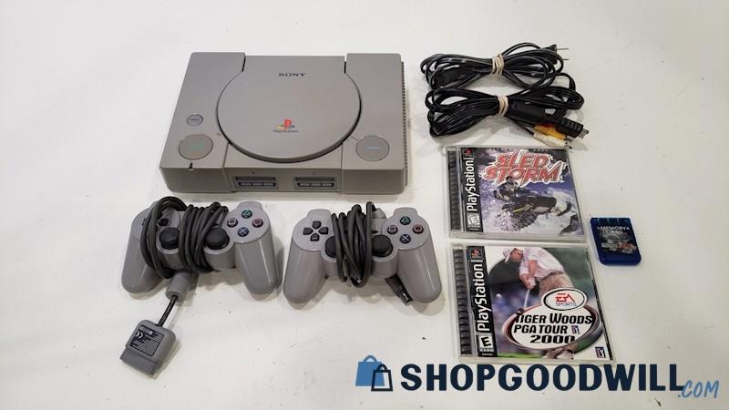 PlayStation Console w/Game, Cords, + Controller 