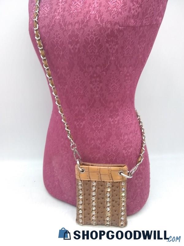 Unbranded Brown Faux Leather/ Rhinestone Crossbody Handbag Purse 