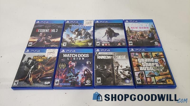 PlayStation 4 Video Game Lot of 8 - Resident Evil 3, Horizon Zero Dawn & More