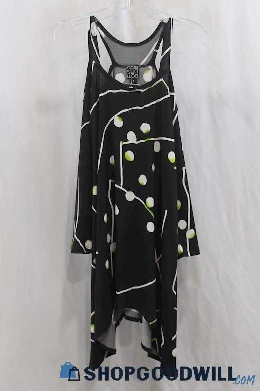 NWT Clara Sunwoo Women's Black/White Circle Pattern Cold Shoulder Dress SZ S