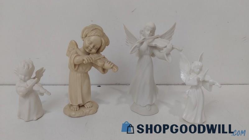 Lot 4pc Assortment of Ceramic Angels Playing Violin Figurines 